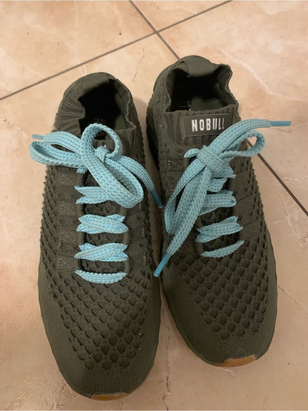 Nike Women's Olive Knit Sneakers with Light Blue Laces-Nobull